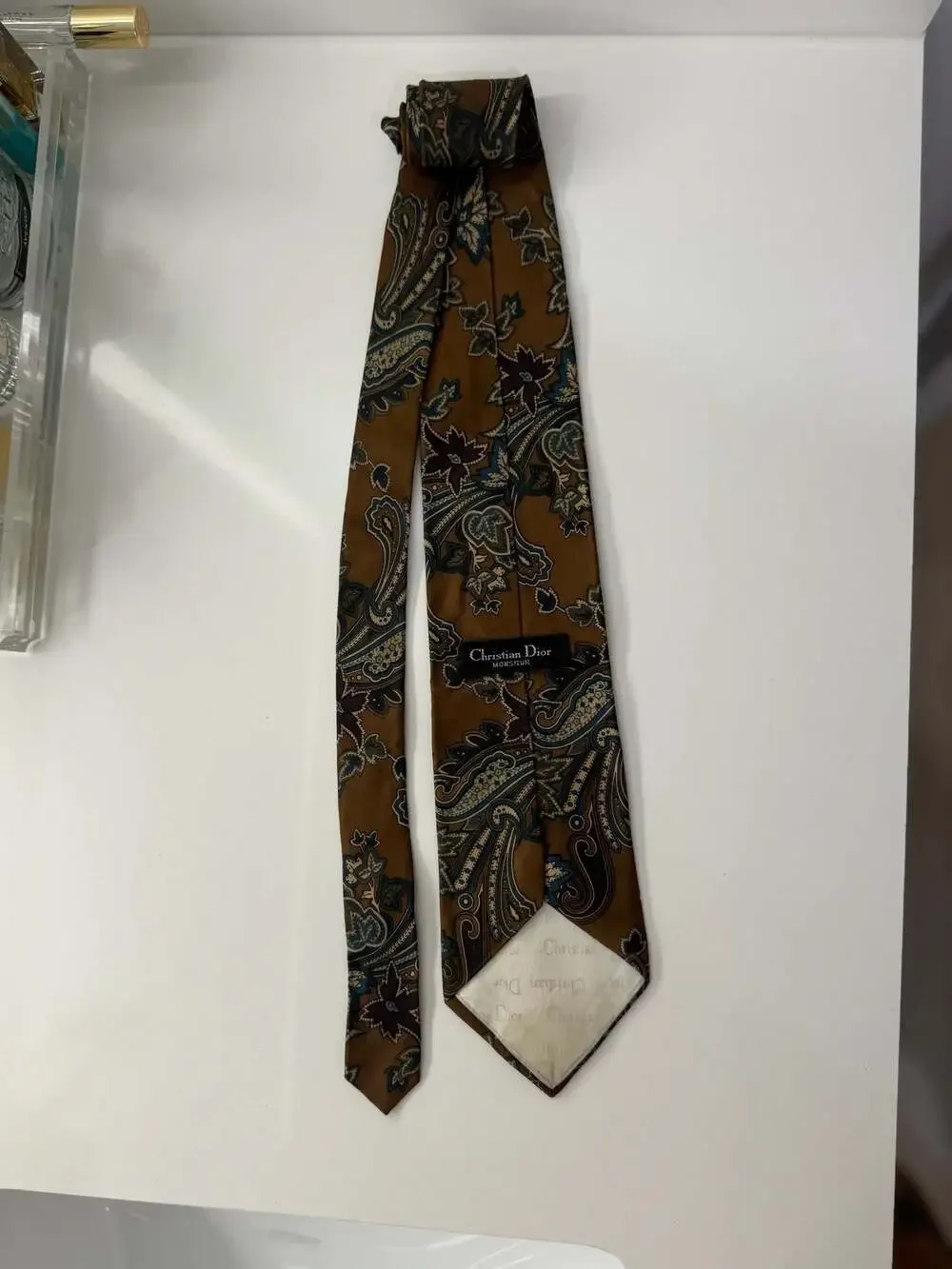 Christian Dior Monsieur Brown Paisley Silk Tie